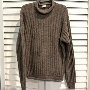 Vintage Old Navy Shetland Wool 90s 2000s Ribbed Knit Rolled Collar Sweater Gray
